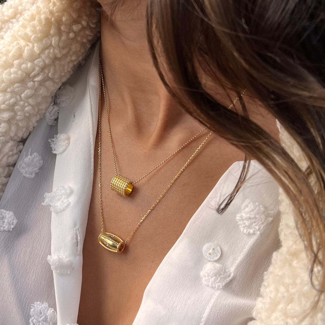 8k gold plated sterling silver gold barrel pendant