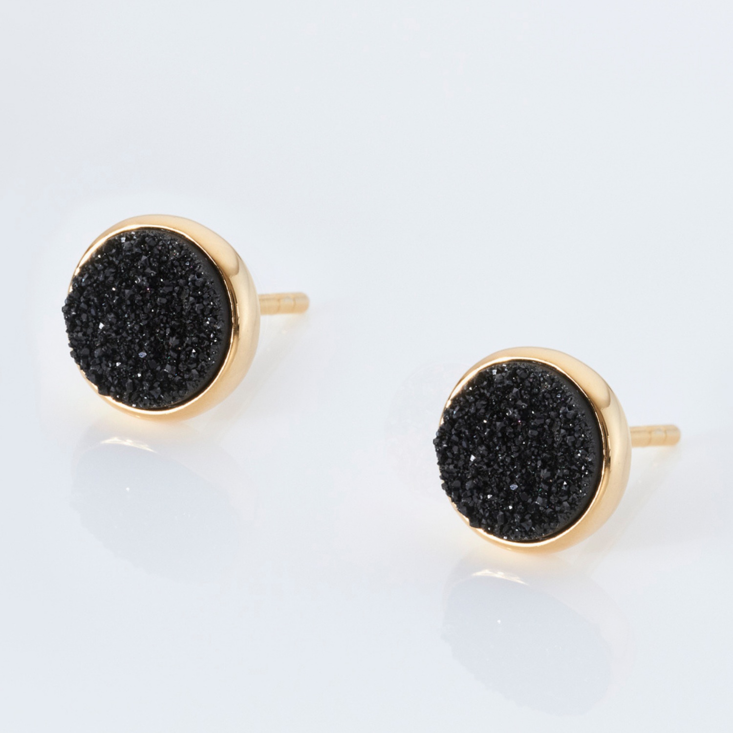 18k gold plated sterling silver Black Druzy stud earrings