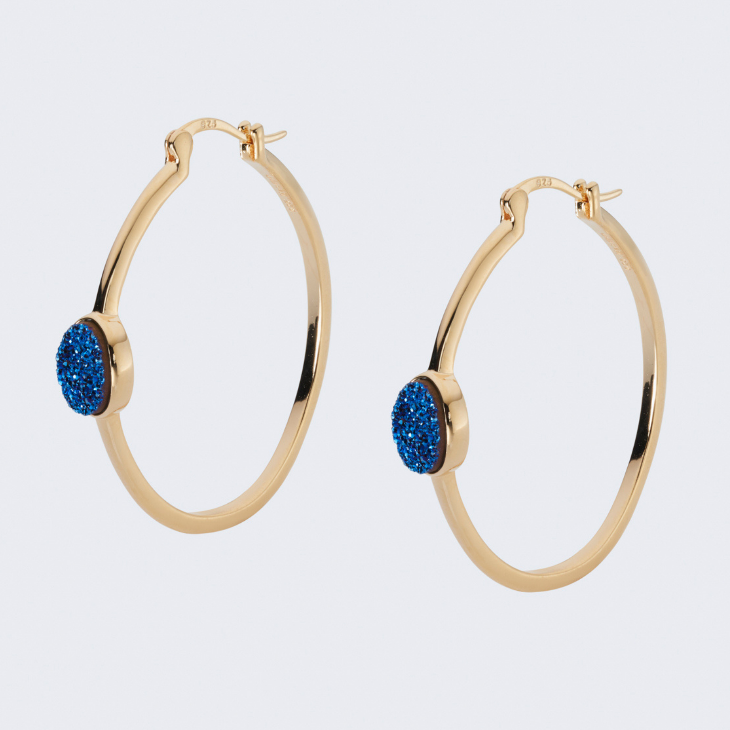 18k gold plated sterling silver Blue Druzy hoop earrings