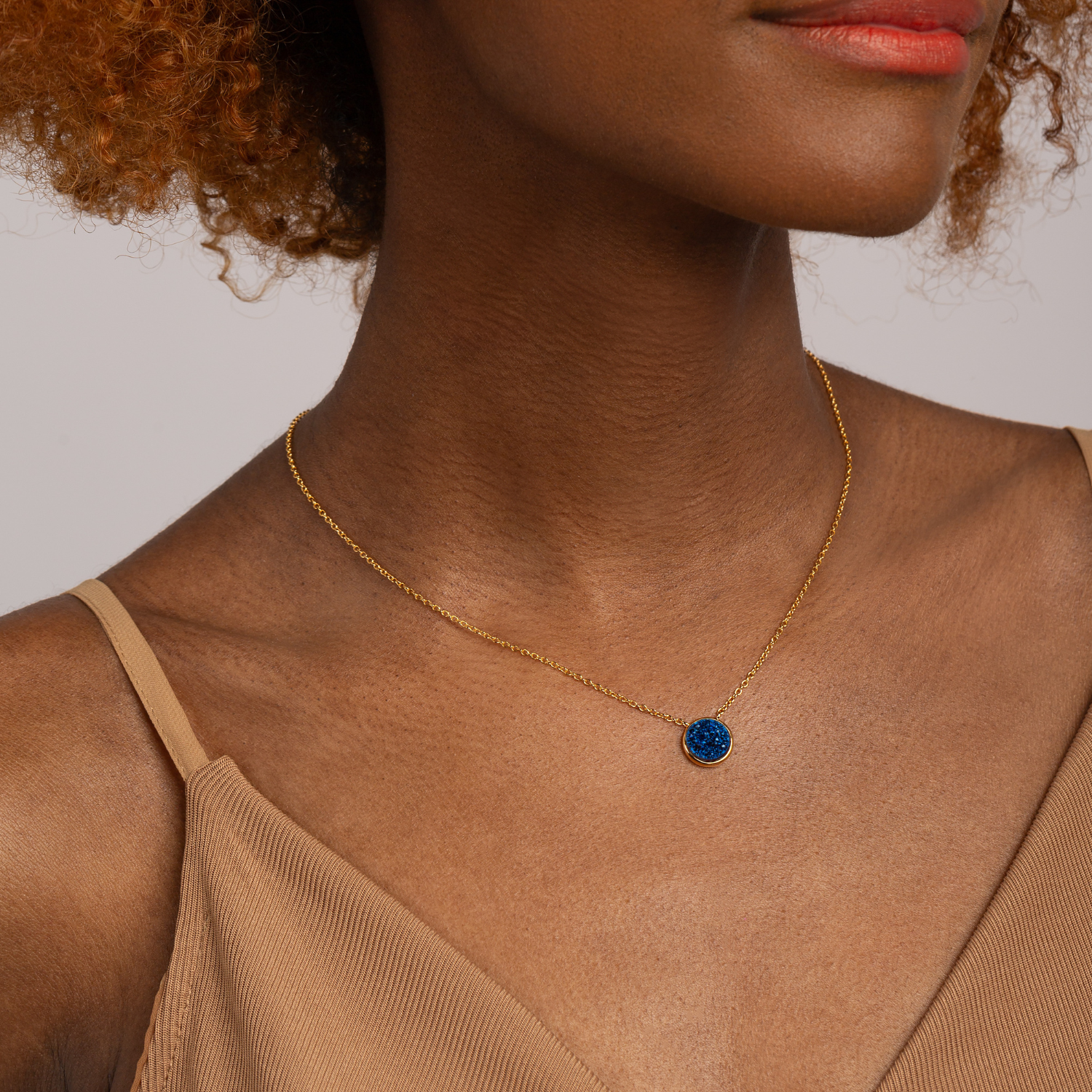 18k gold plated sterling silver Blue Druzy necklace