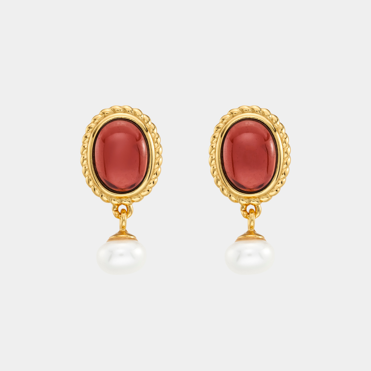 18k gold plated sterling silver garnet pearl drop earrings