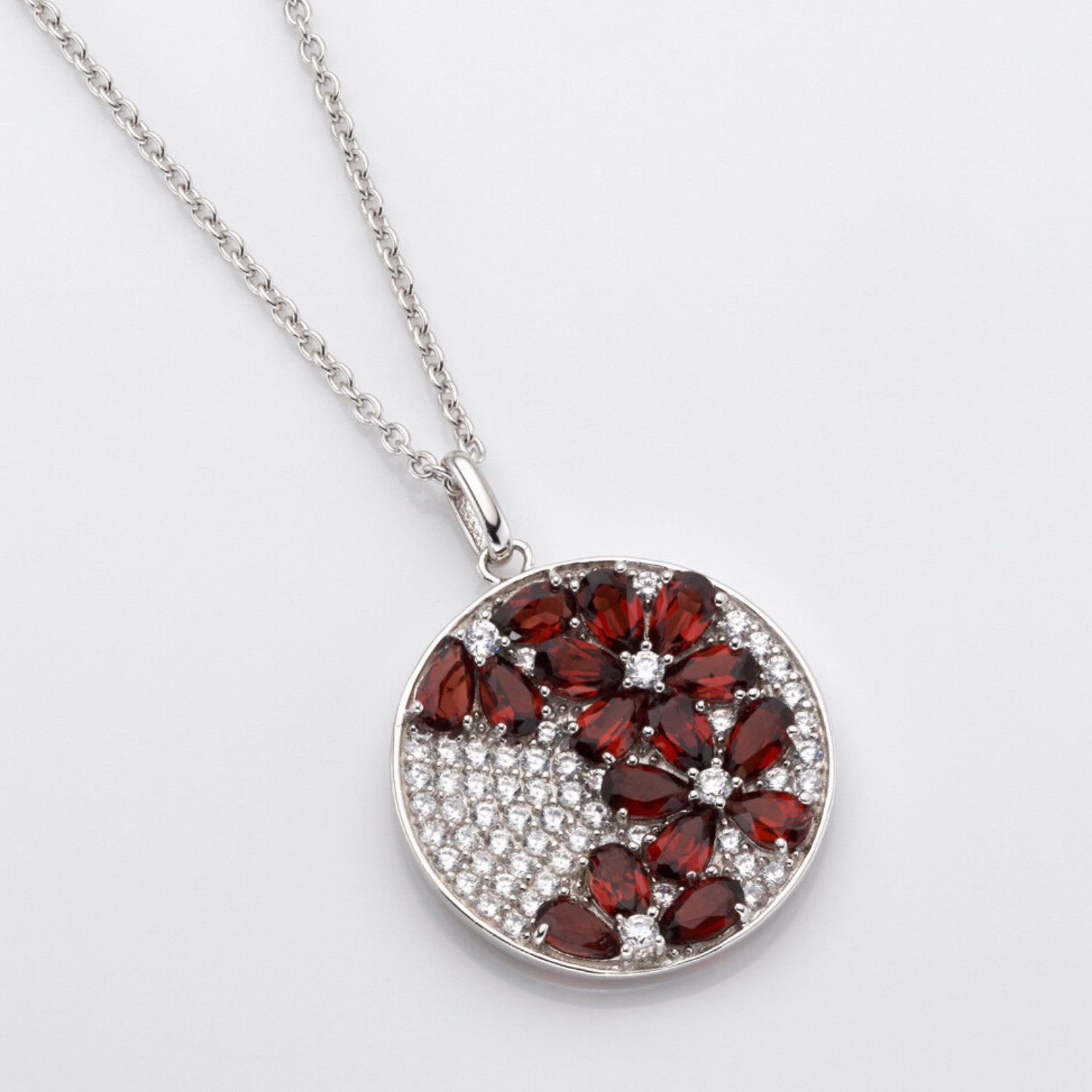 rhodium plated sterling silver Garnet necklace