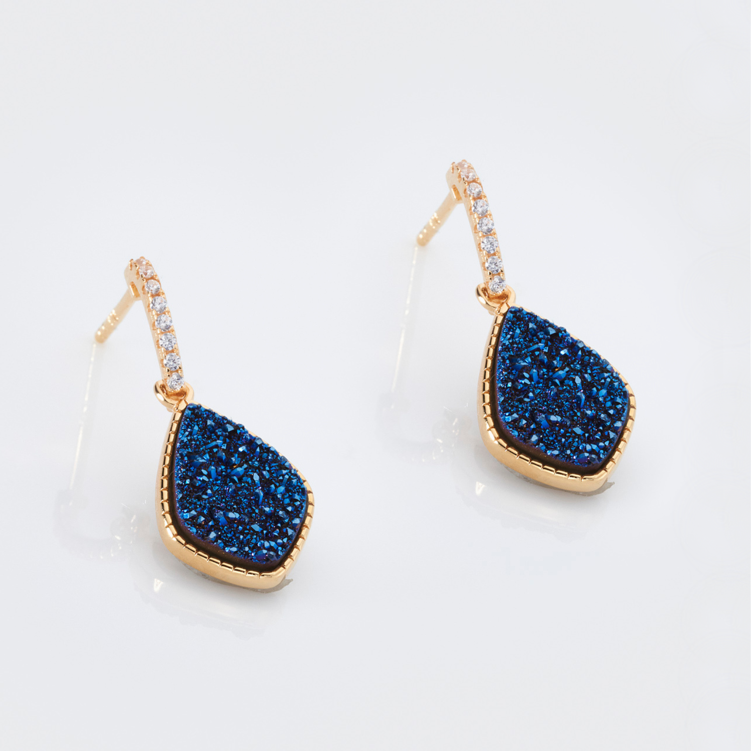 18k gold plated sterling silver Blue Druzy drop earrings