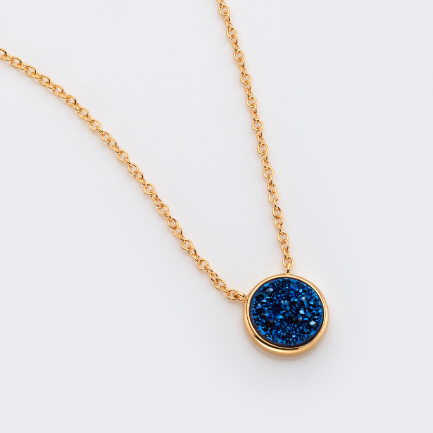 18k gold plated sterling silver Blue Druzy necklace
