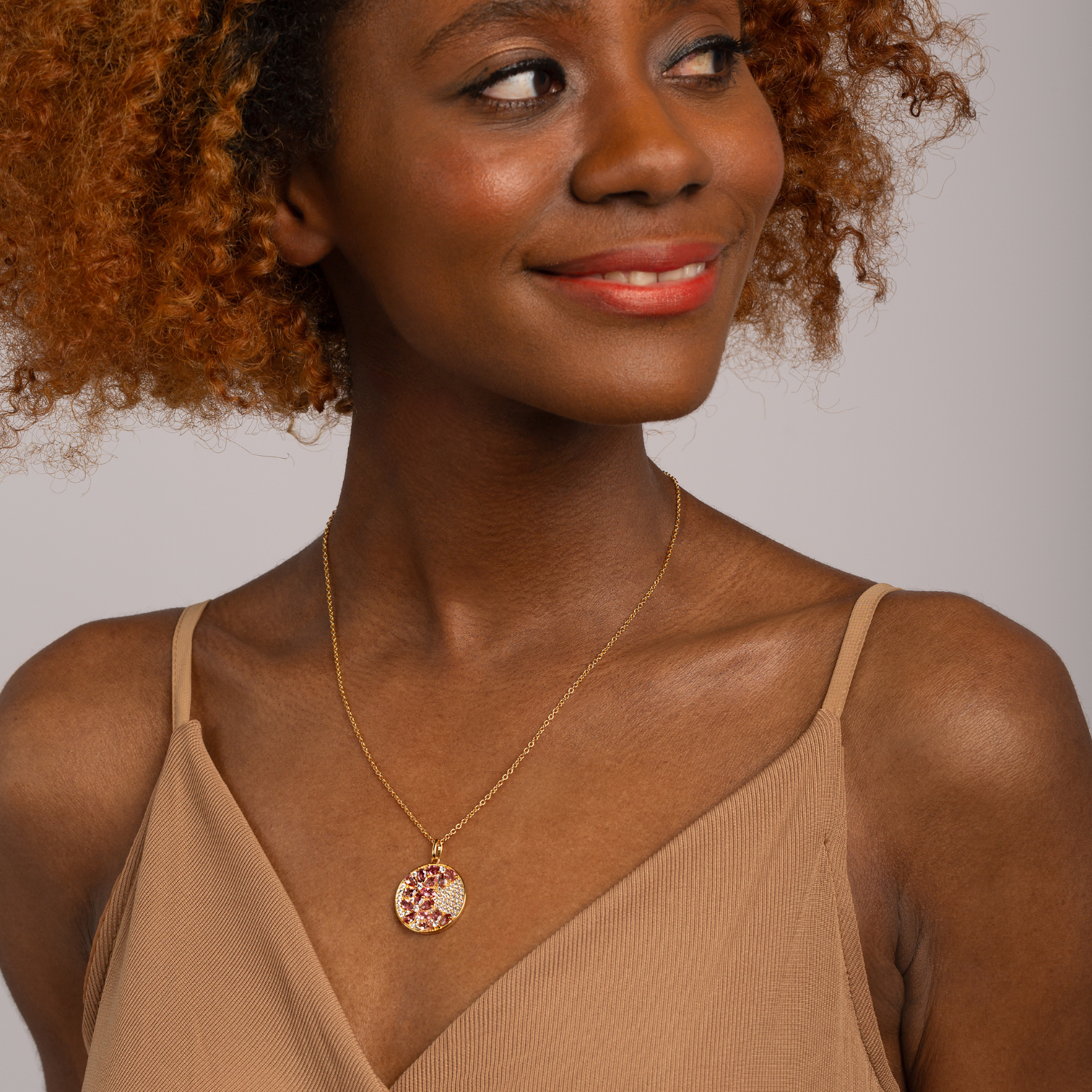 18k gold plated sterling silver Pink Tourmaline necklace