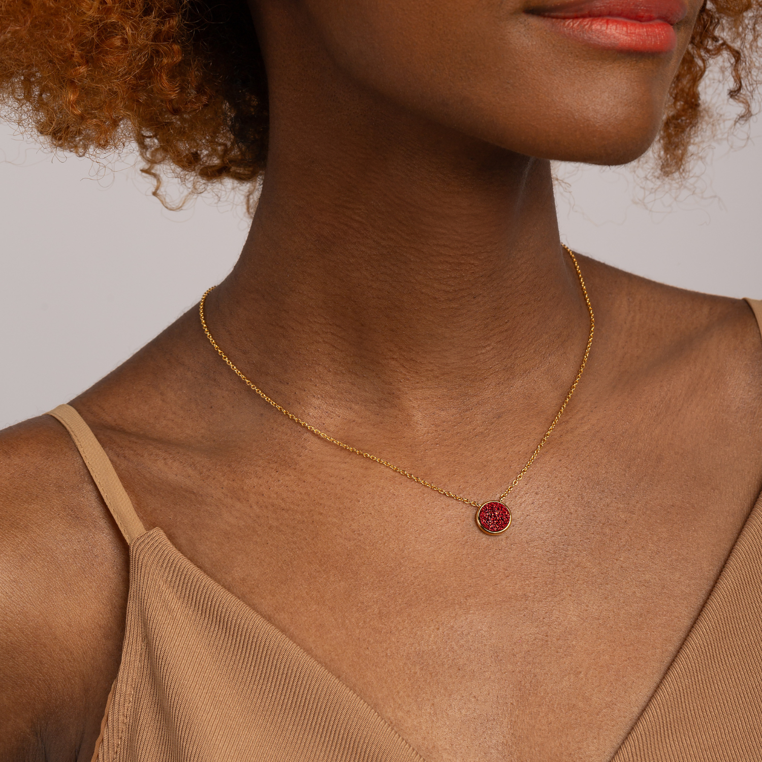 18k gold plated sterling silver Red Druzy necklace