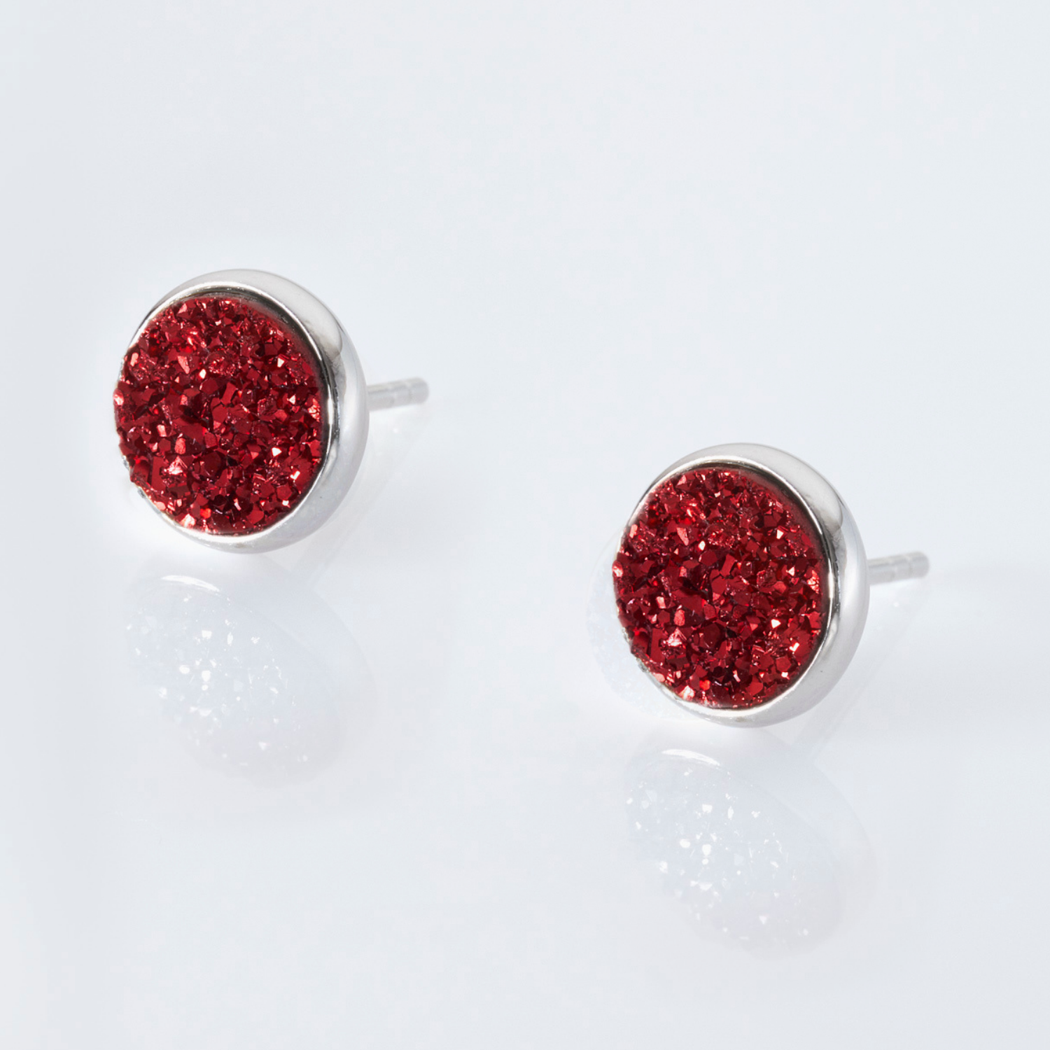 rhodium plated sterling silver Red Druzy stud earrings