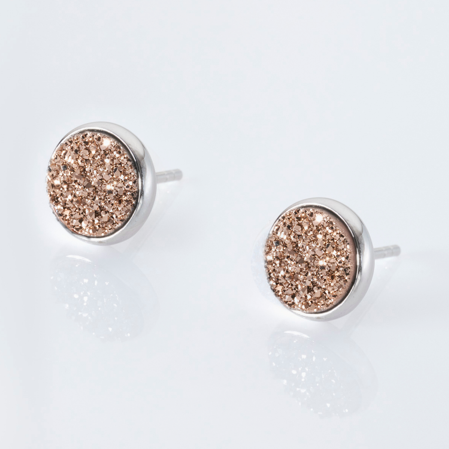 rhodium plated sterling silver Rose Druzy stud earrings