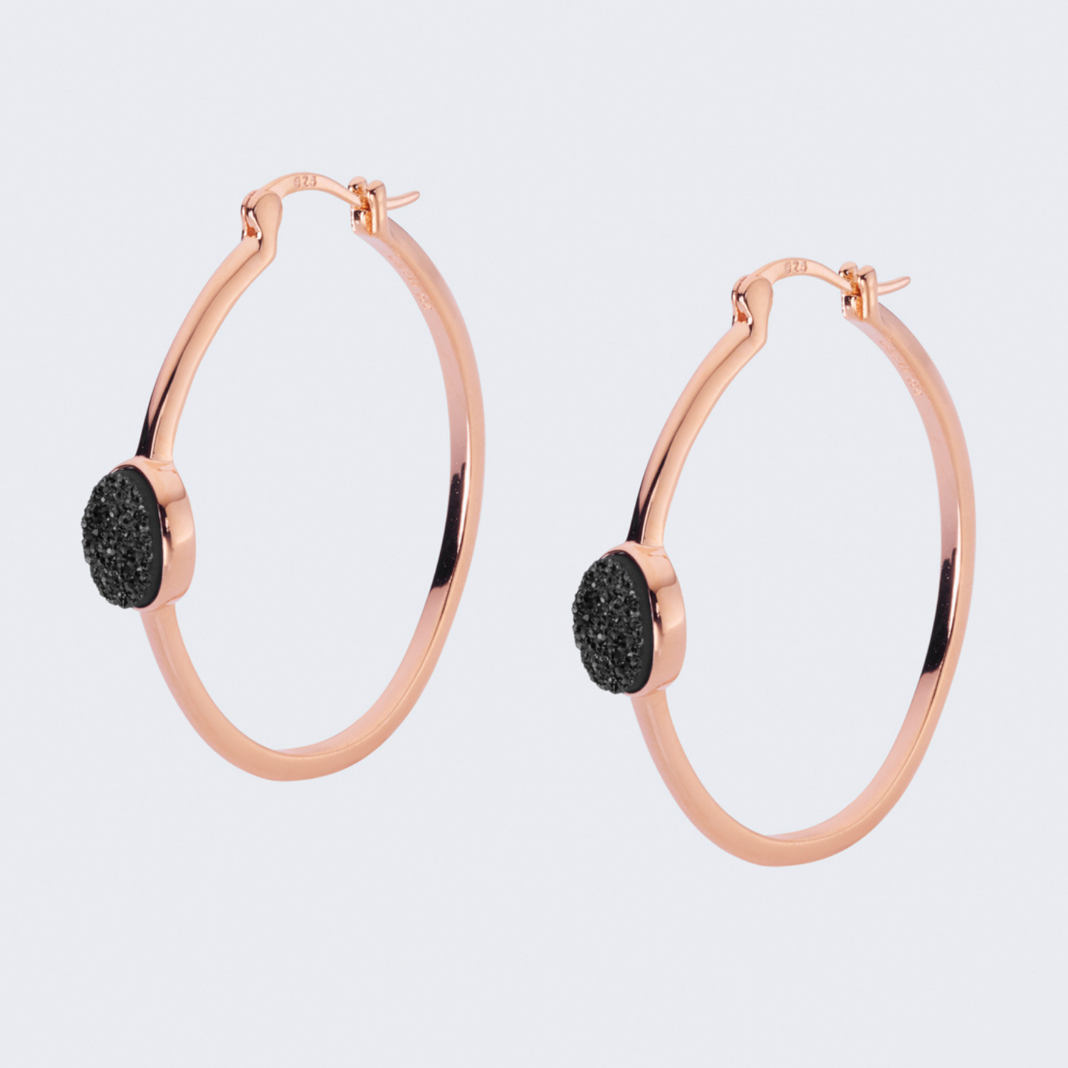 18k rose gold plated sterling silver Black Druzy hoop earrings