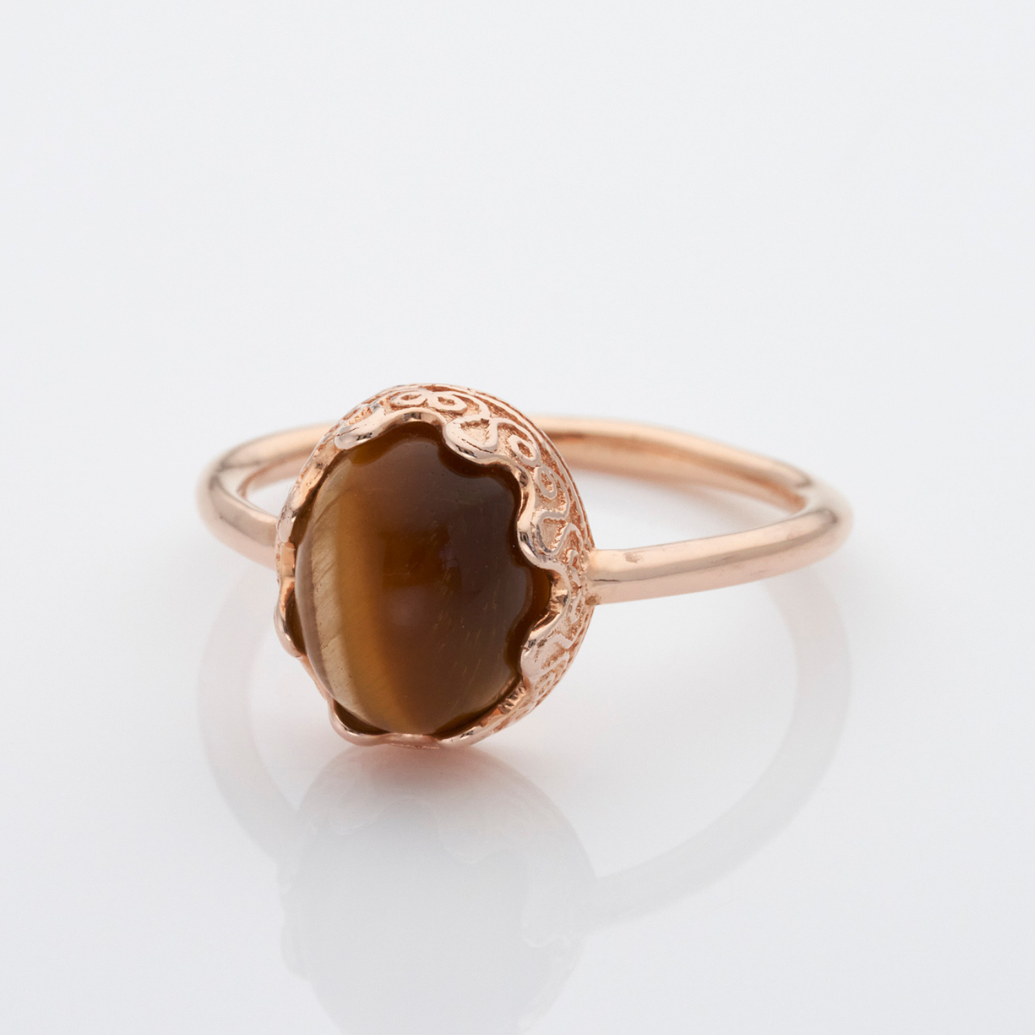 18k rose gold plated 925 sterling silver tiger eye ring