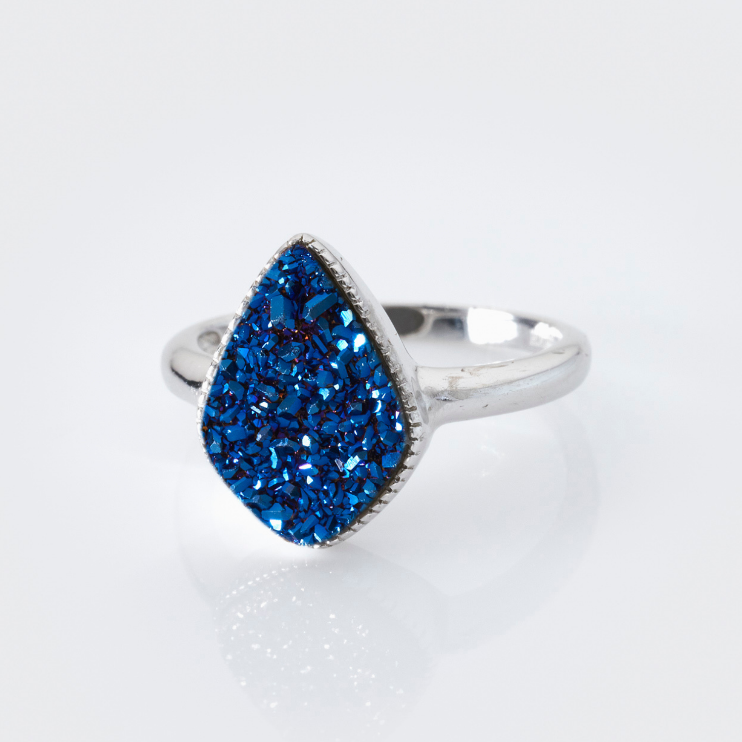 rhodium plated sterling silver Blue Druzy ring