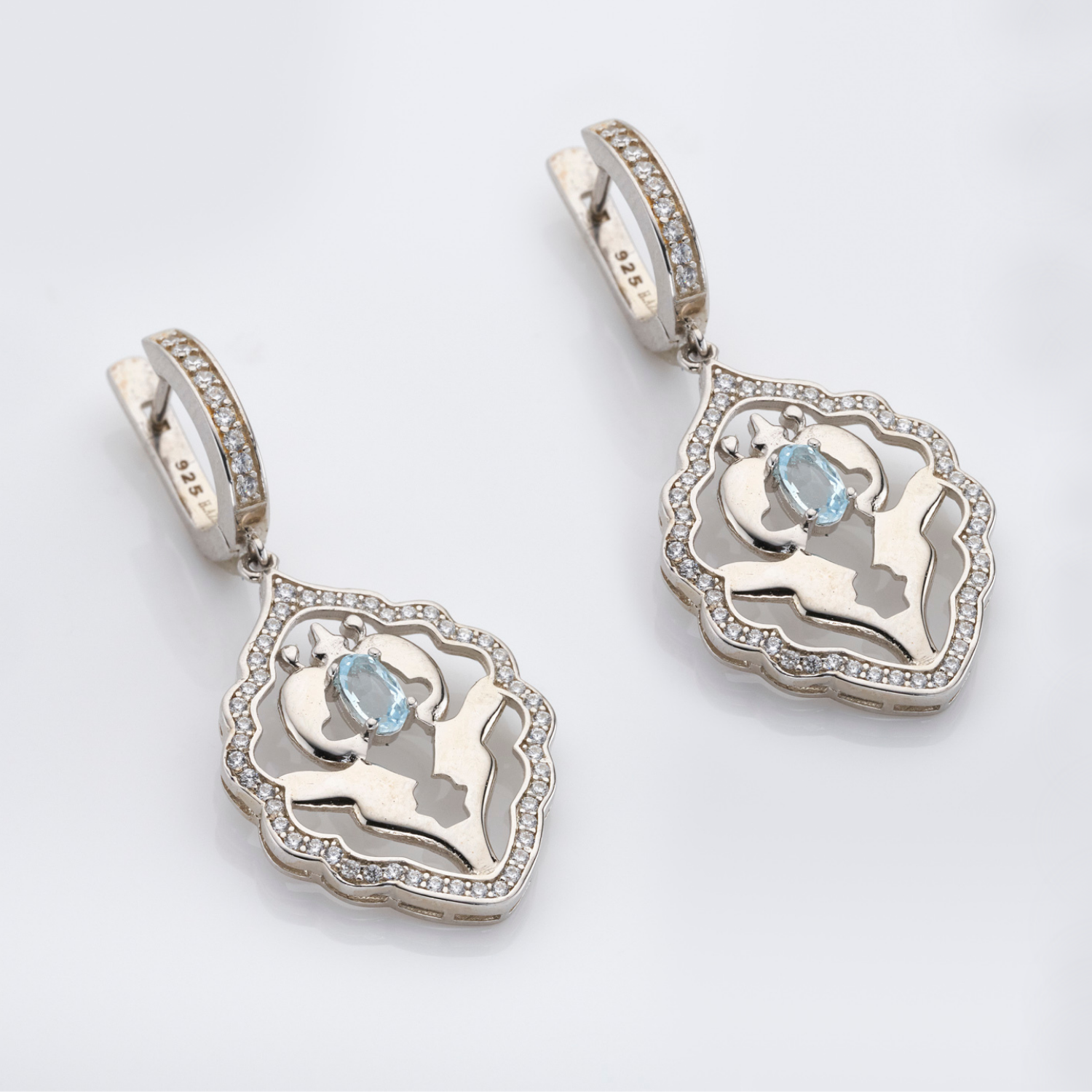 925 sterling silver blue topaz earrings