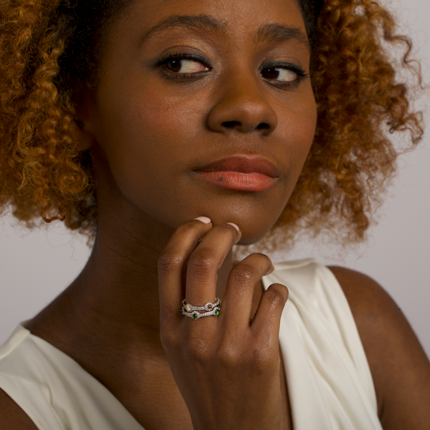rhodium plated sterling silver Citrine stacking ring