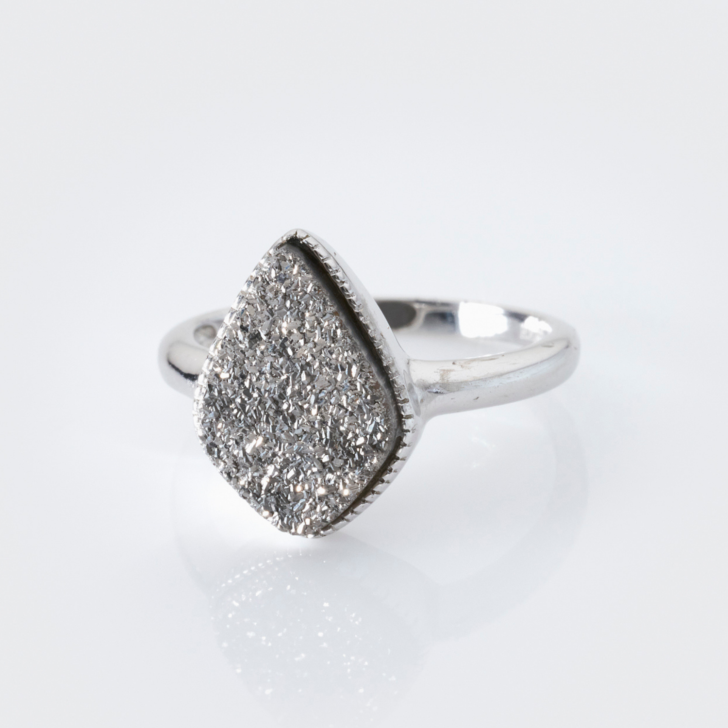 rhodium plated sterling silver Silver Druzy ring
