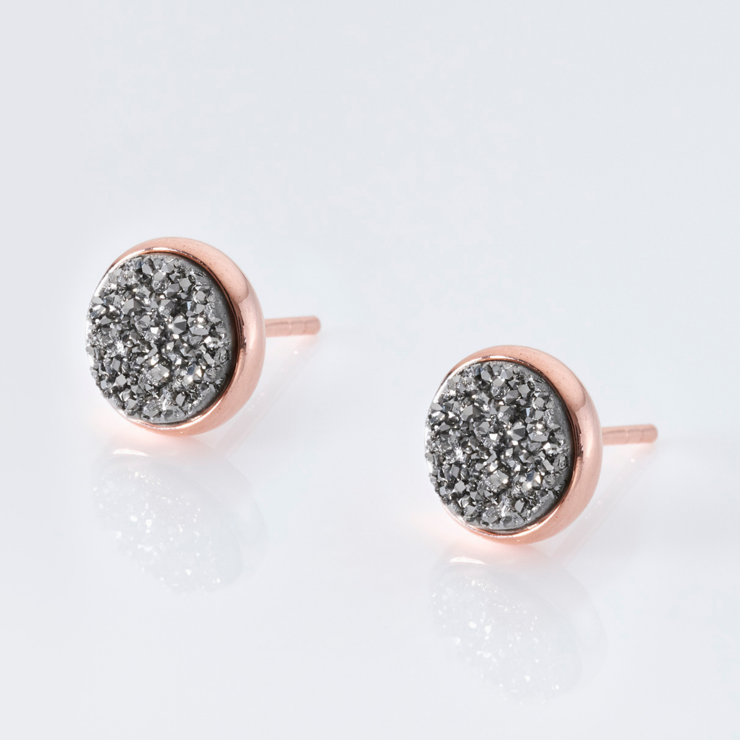 18k rose gold plated sterling silver Silver Druzy stud earrings