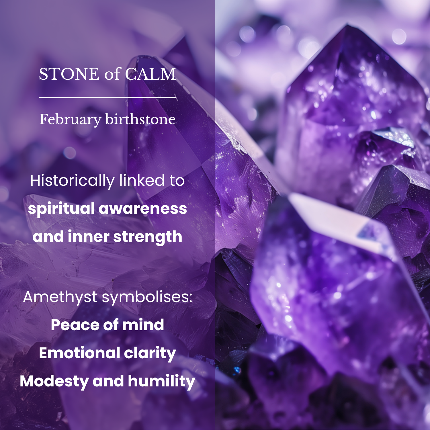 february birthstone. stone of calm. amethyst close up