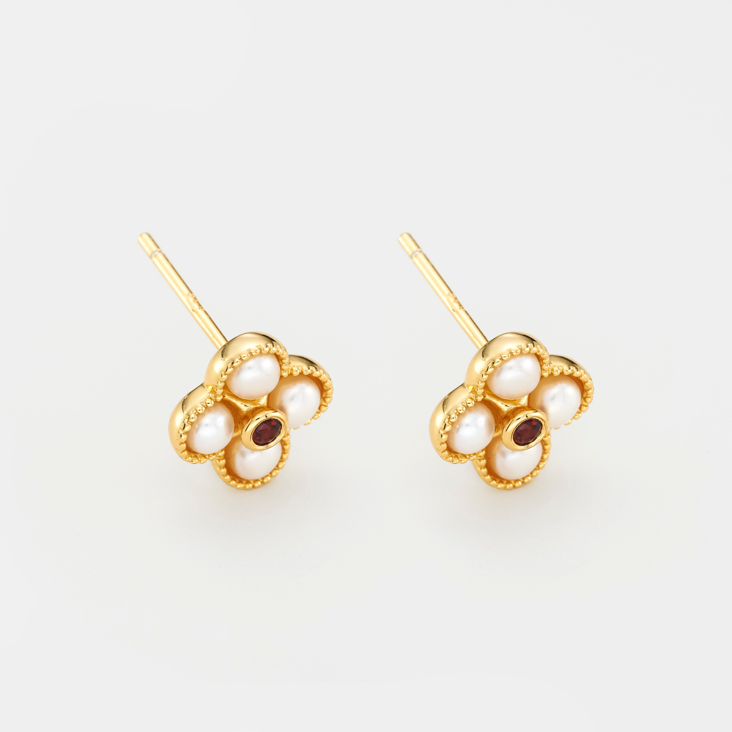18k gold plated sterling silver pearl garnet earrings