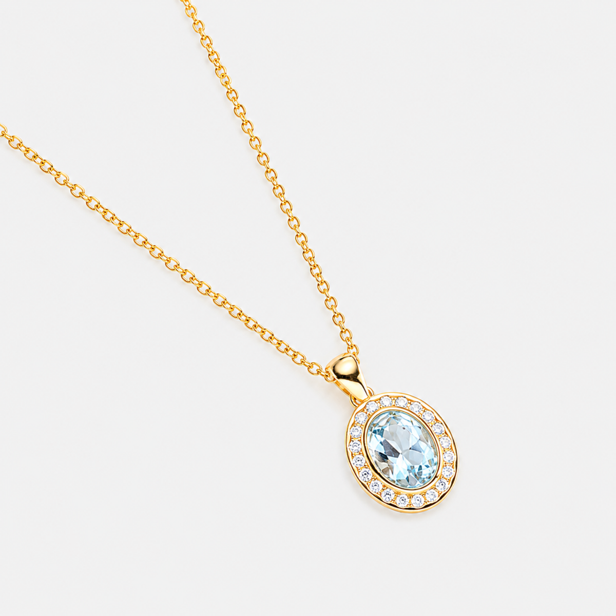 18k gold blue topaz cubic zirconia halo necklace