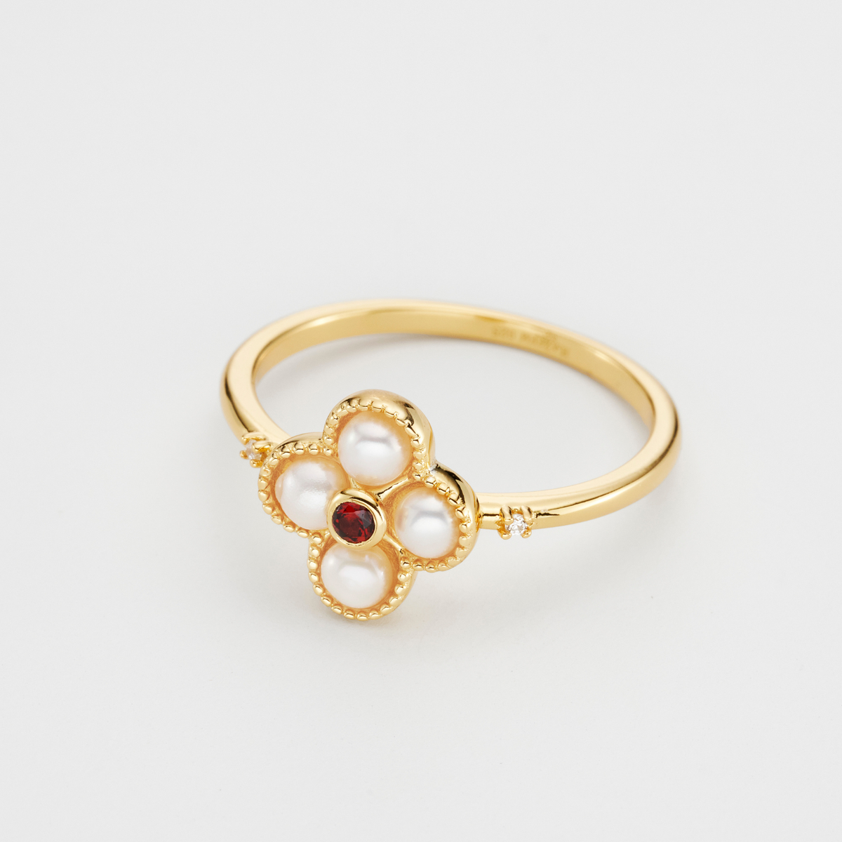 18k gold plated sterling silver pearl garnet ring