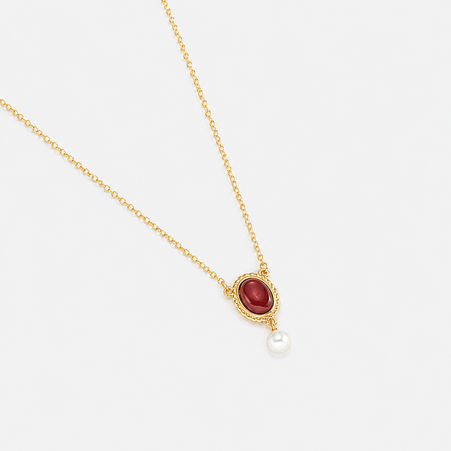 18k gold plated sterling silver garnet pearl necklace