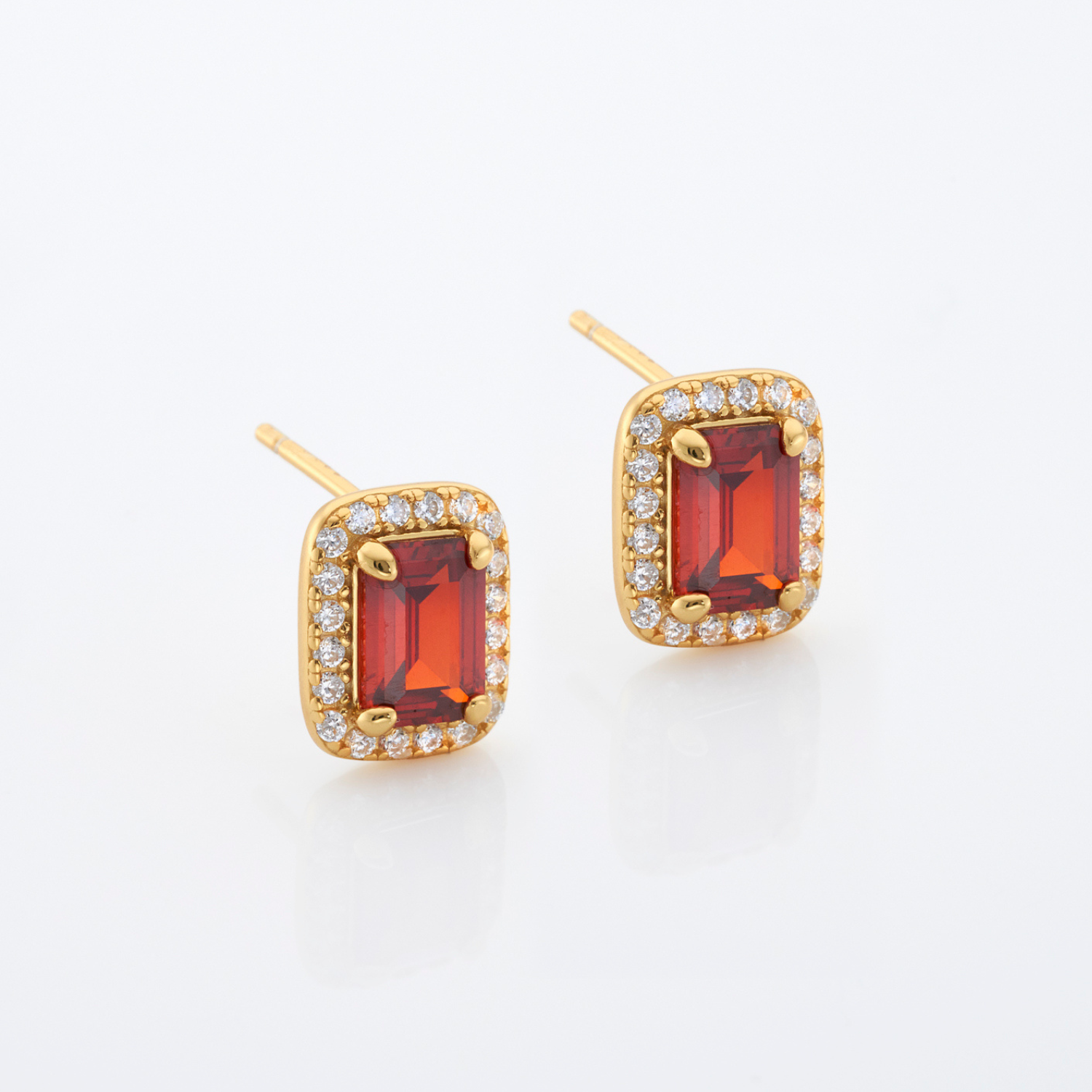 18k gold plated 925 sterling silver garnet rectangle stud earrings
