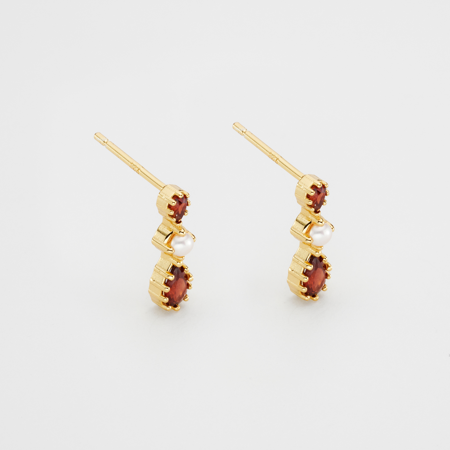 18k gold plated sterling silver garnet tiara stud earrings