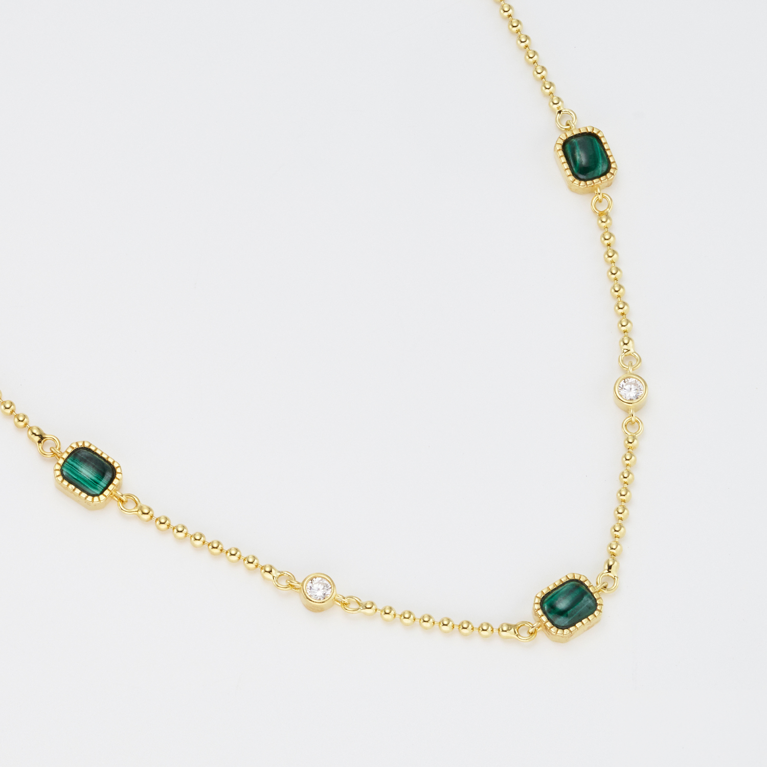 18k gold plated 925 sterling silver malachite chain necklace close up