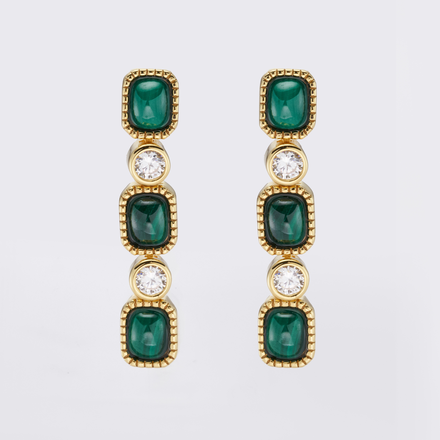 18k gold plated 925 sterling silver malachite drop earrings