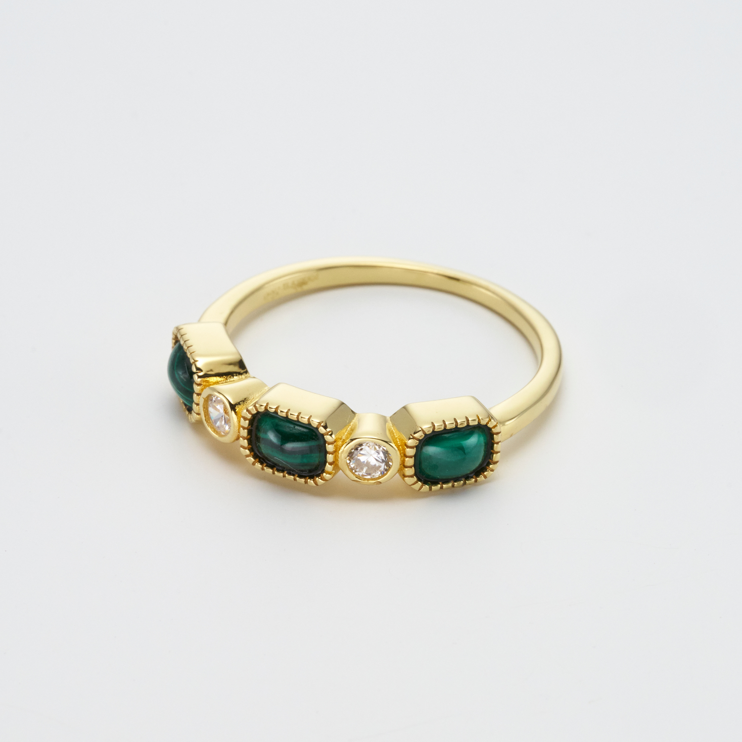 18k gold 925 sterling silver malachite ring