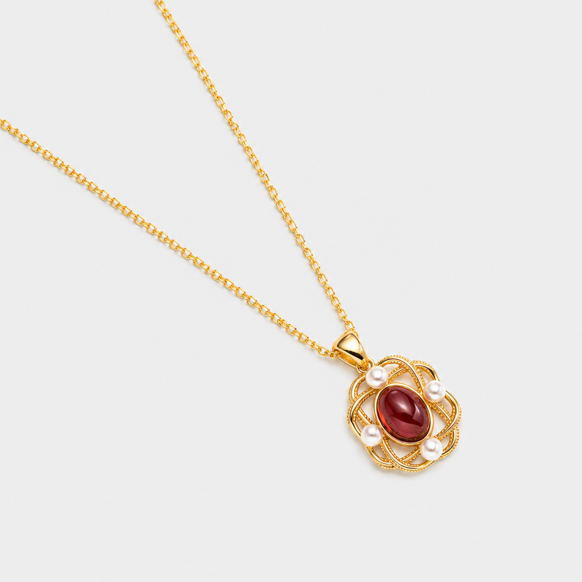 18k gold plated sterling silver pearl garnet oval necklace
