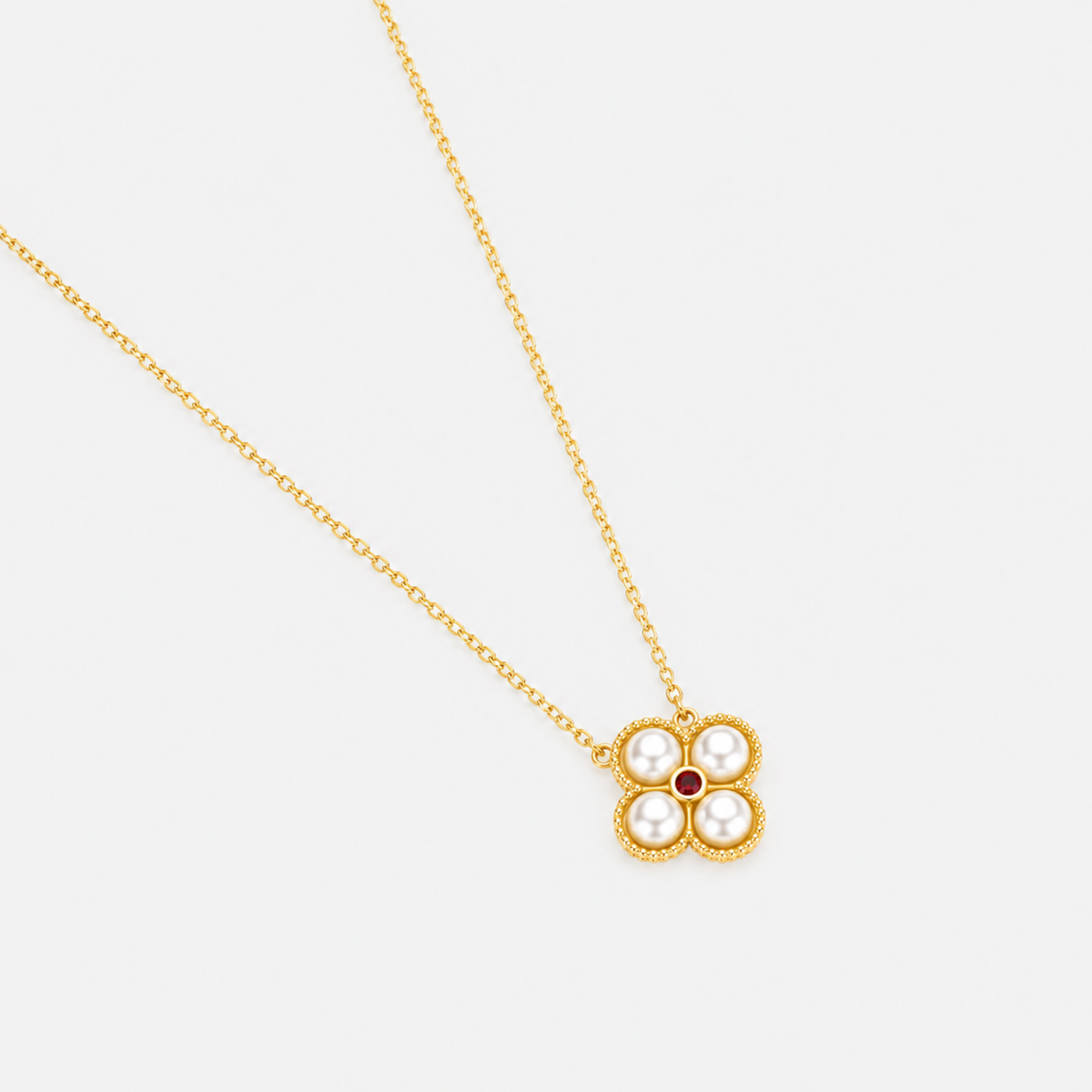 18k gold plated sterling silver pearl garnet floral necklace