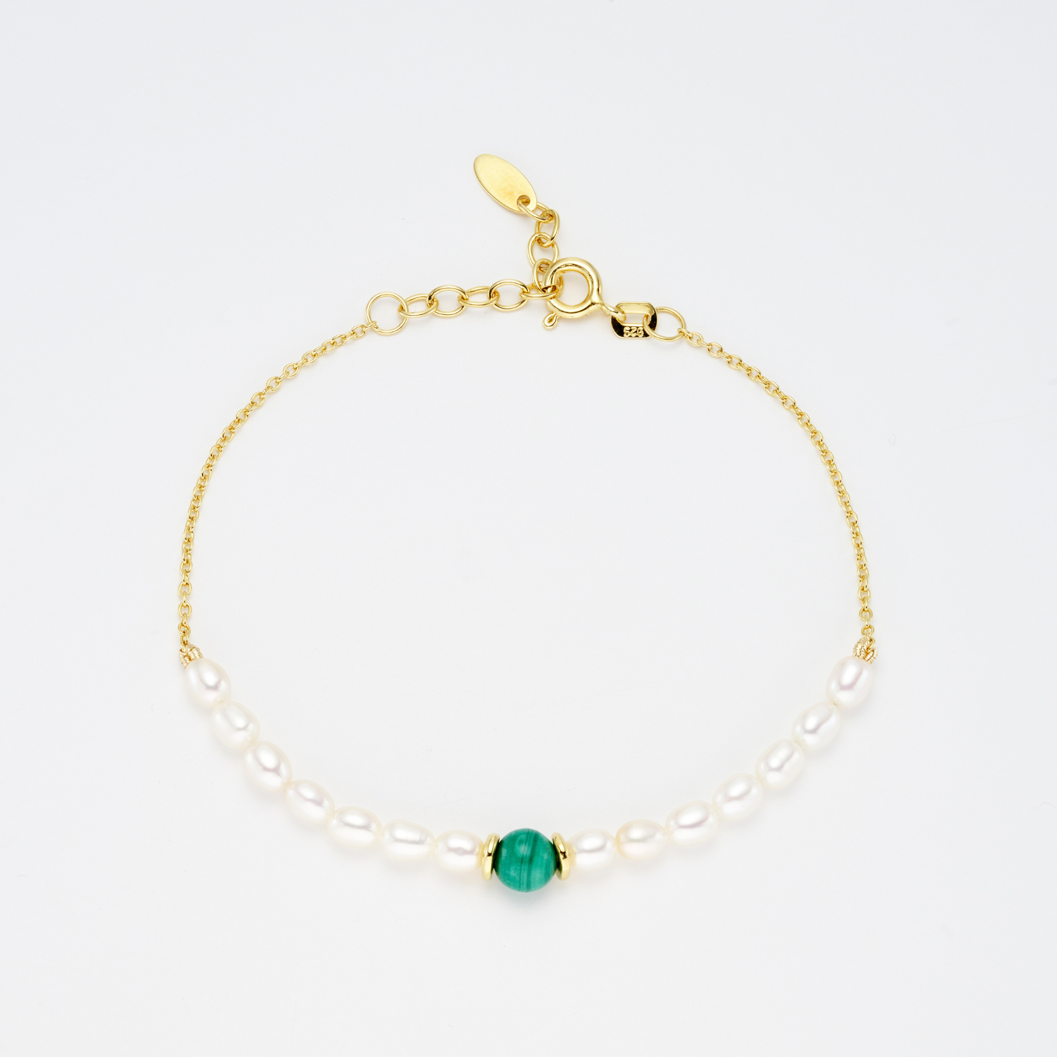 18k gold 925 sterling silver pearl malachite bracelet