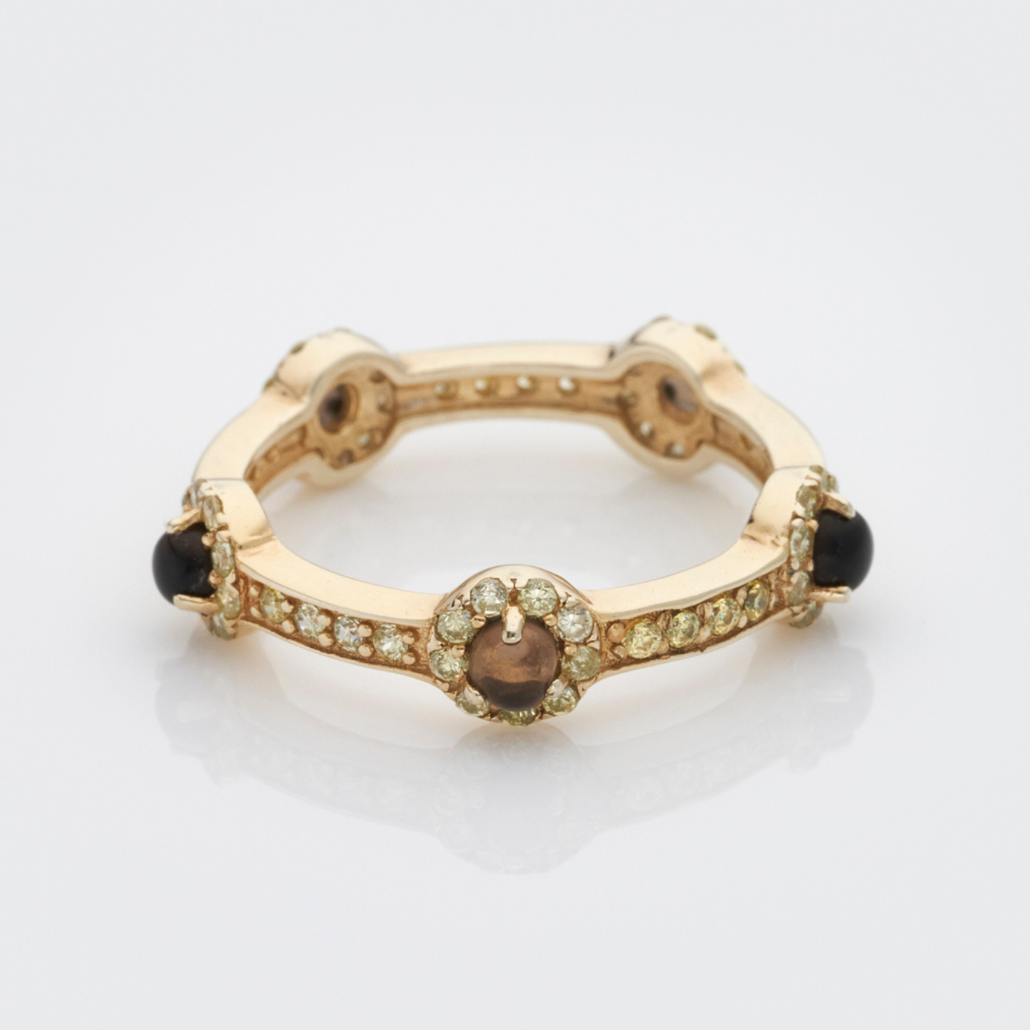 18k gold 925 sterling silver smoky quartz stacking stone ring