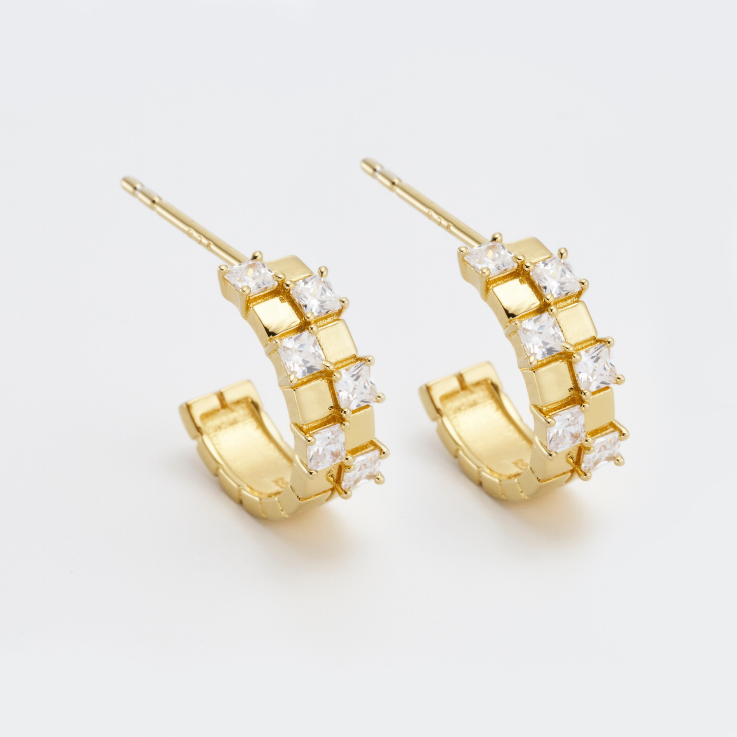 18k gold plated 925 sterling silver square mini hoops