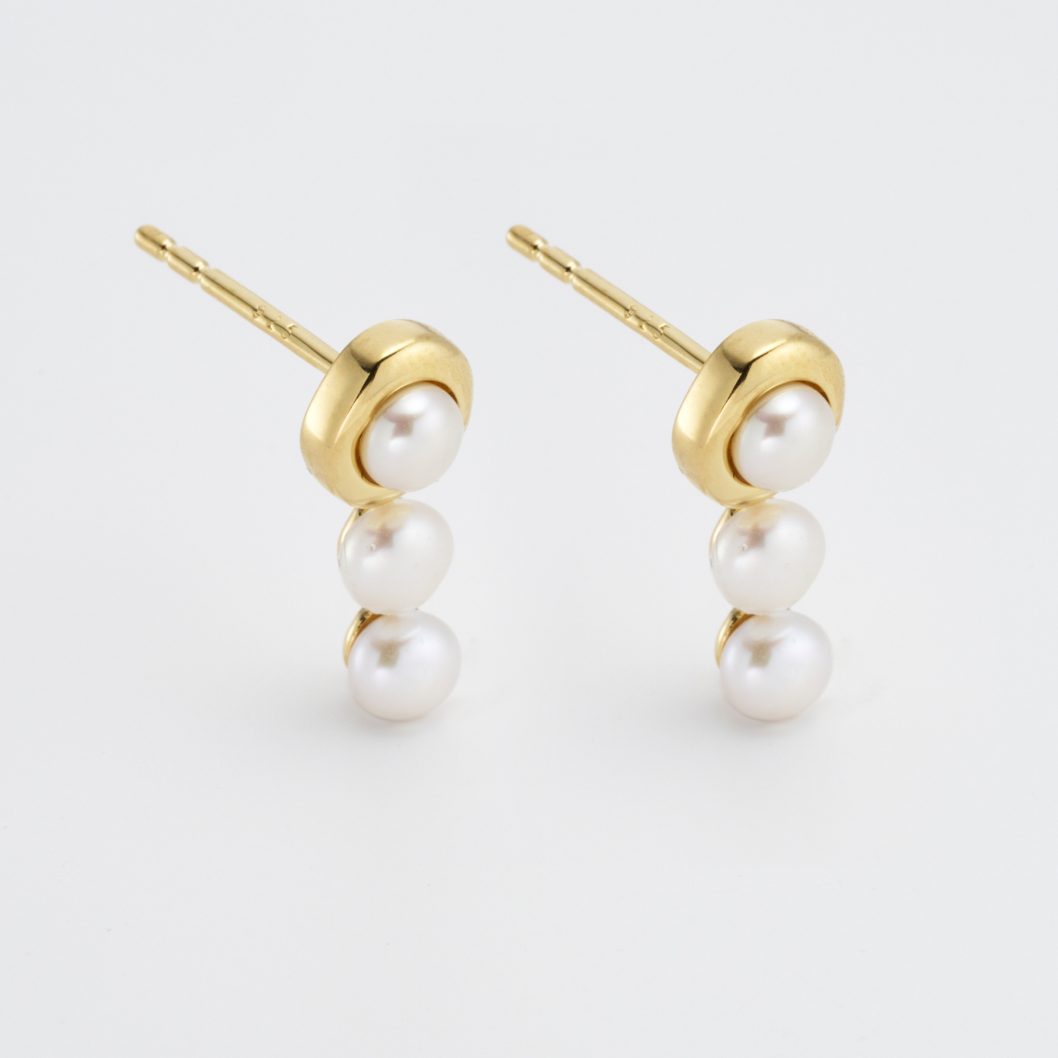 18k gold plated 925 sterling silver triple pearl stud earrings