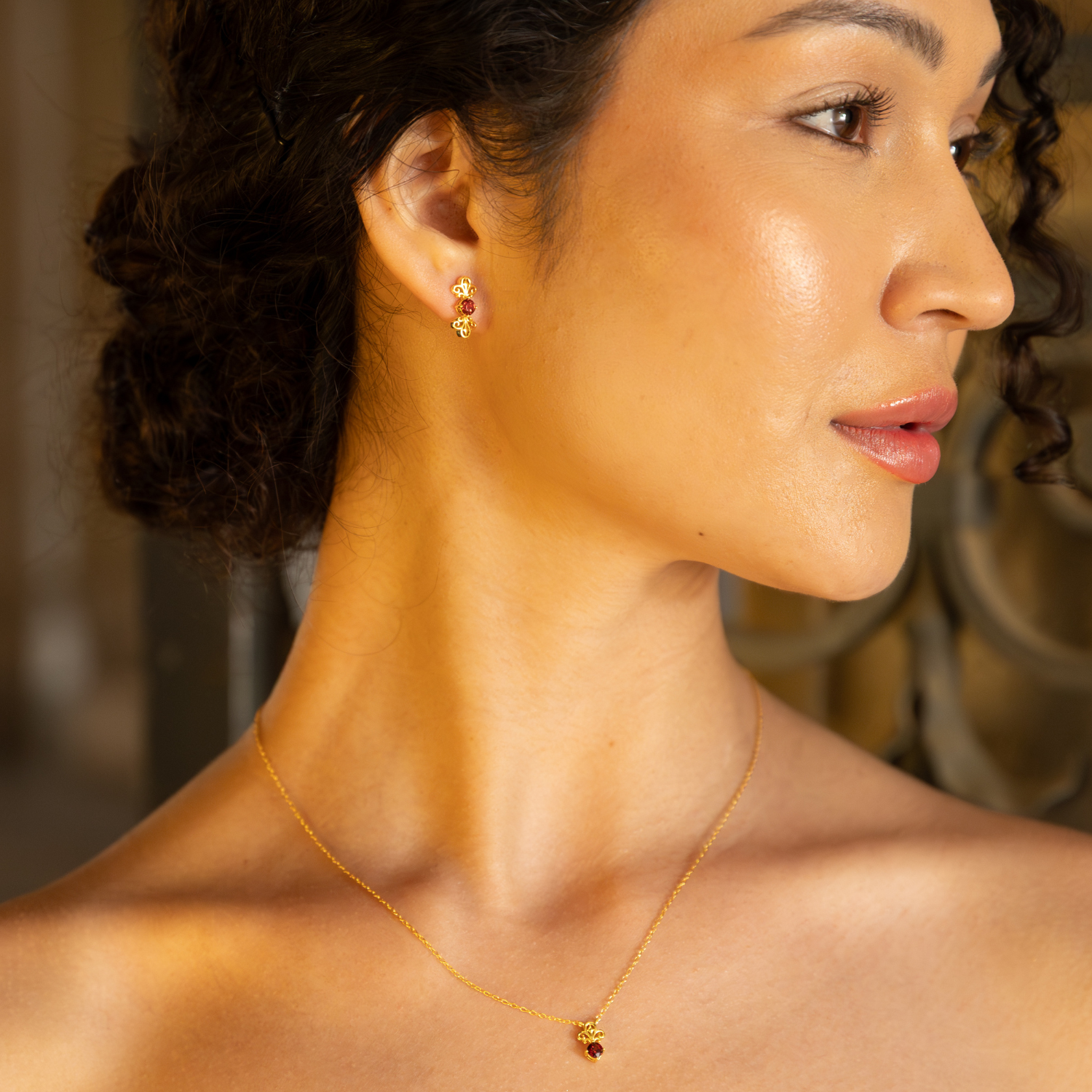 18k gold plated sterling silver garnet tijou jewellery set