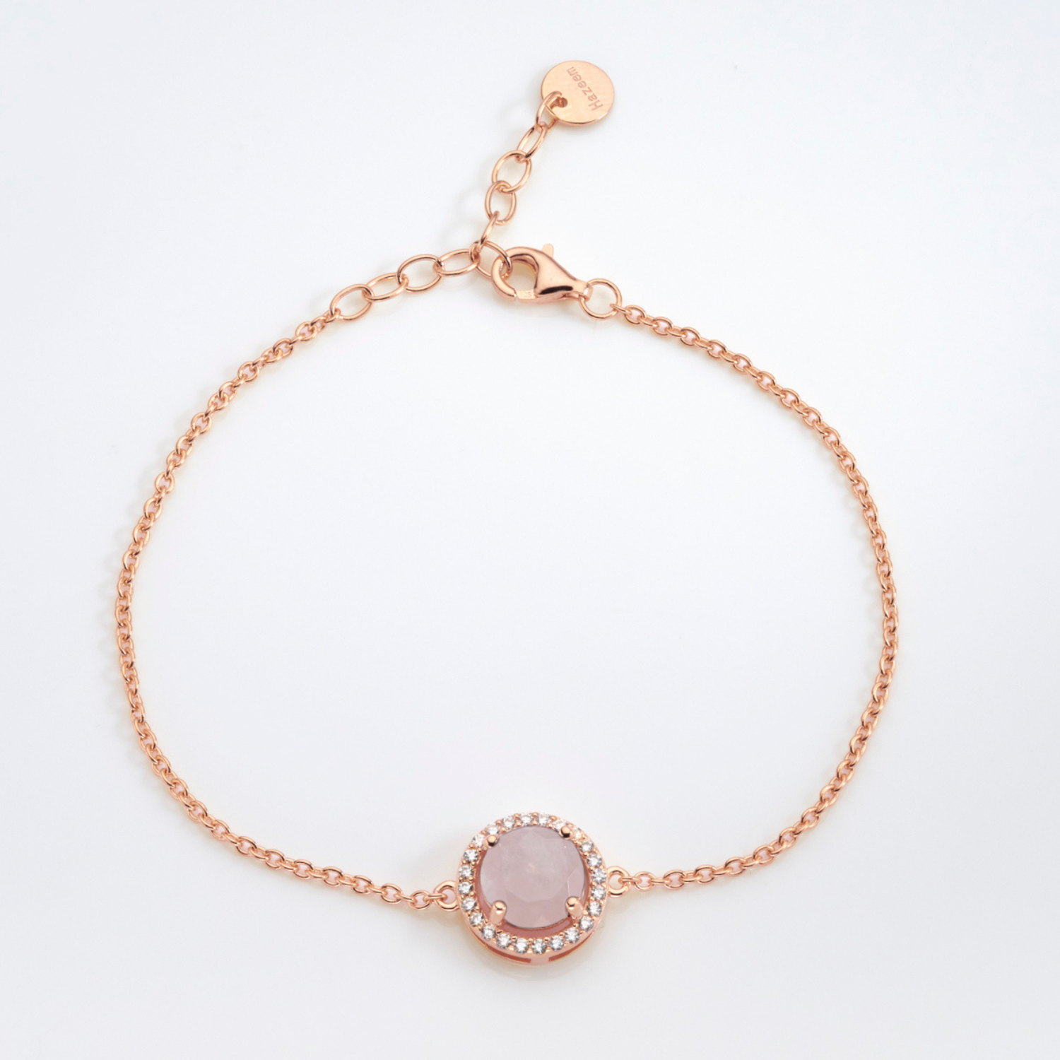 18k rose gold plated 925 sterling silver rose quartz bracelet