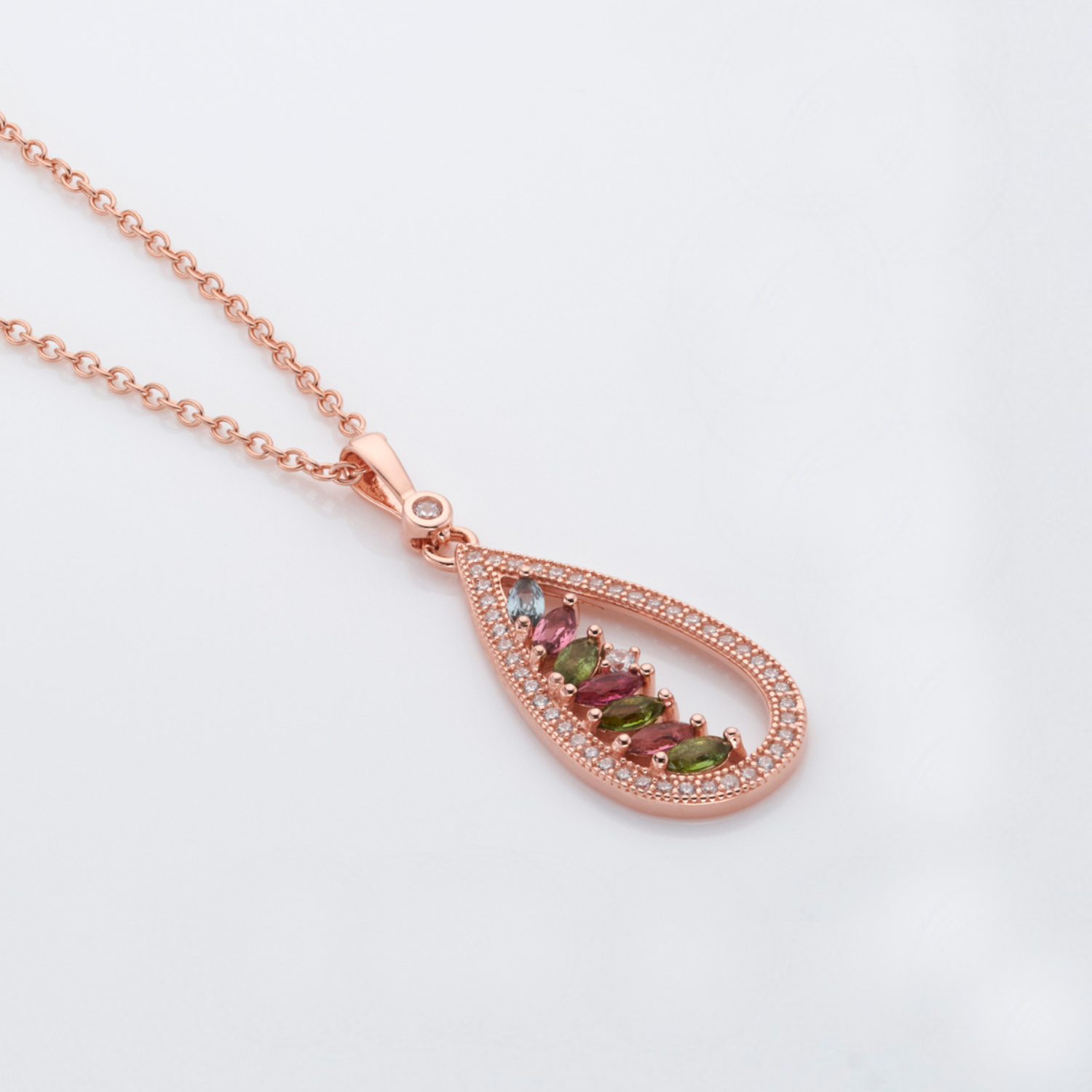 18k rose gold 925 sterling silver tourmaline necklace