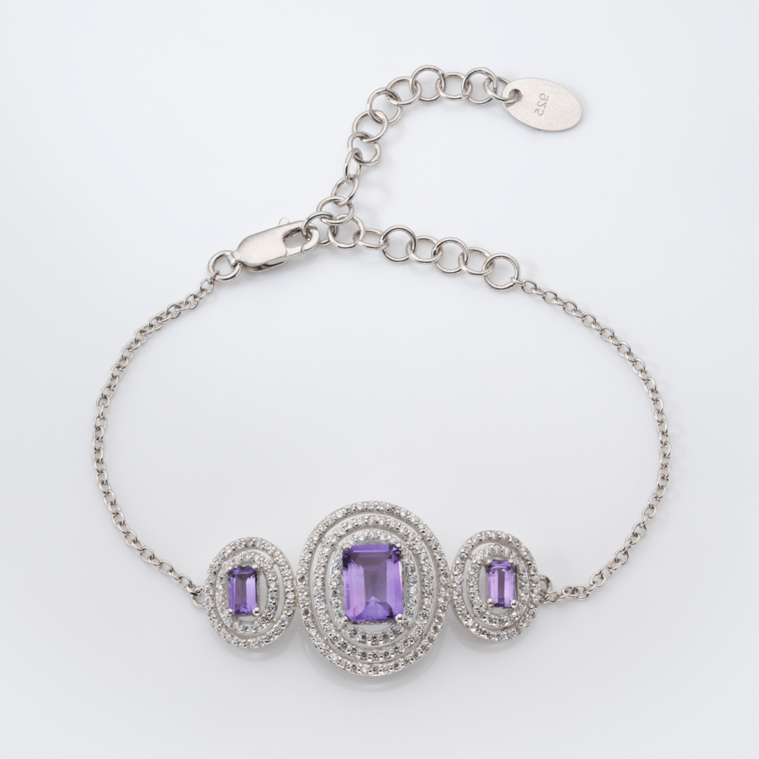 925 sterling silver amethyst statement bracelet