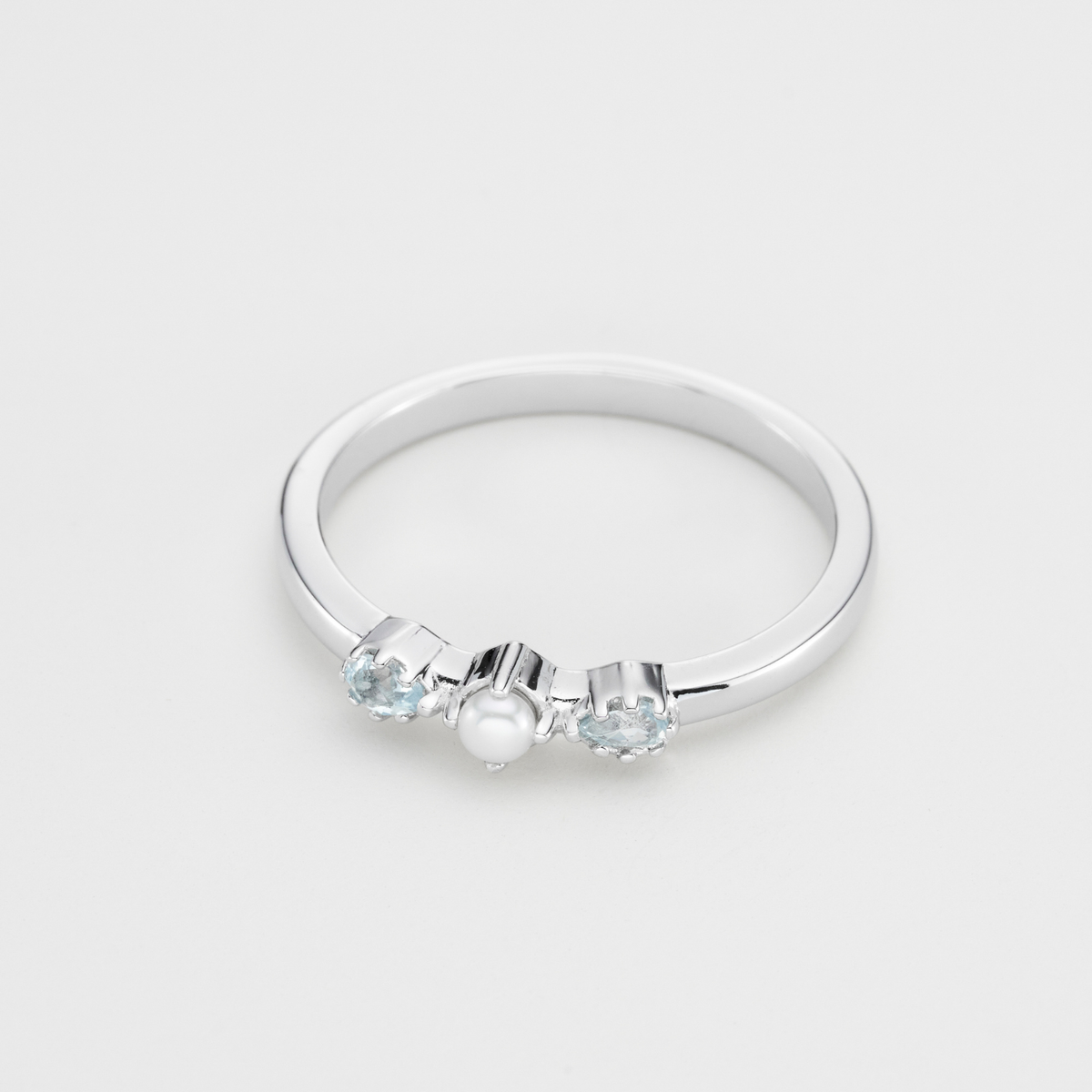 925 sterling silver blue topaz and pearl tiara ring