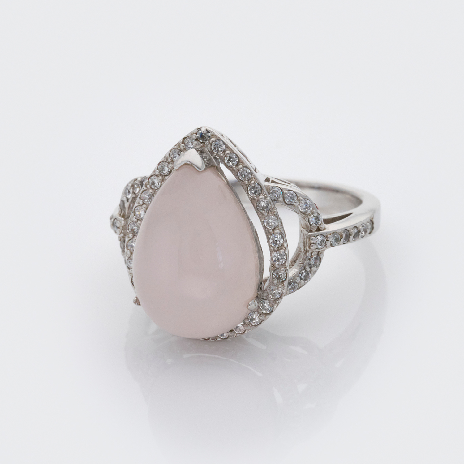 925 sterling pear drop rose quartz ring