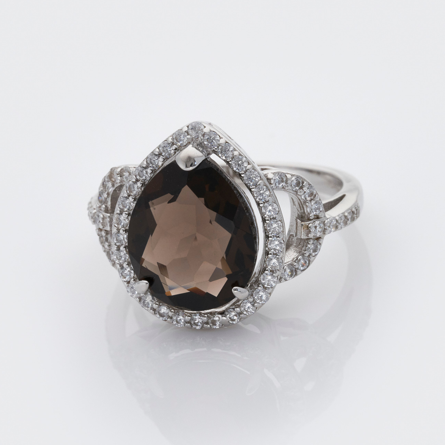 925 sterling silver pear drop smoky quartz ring