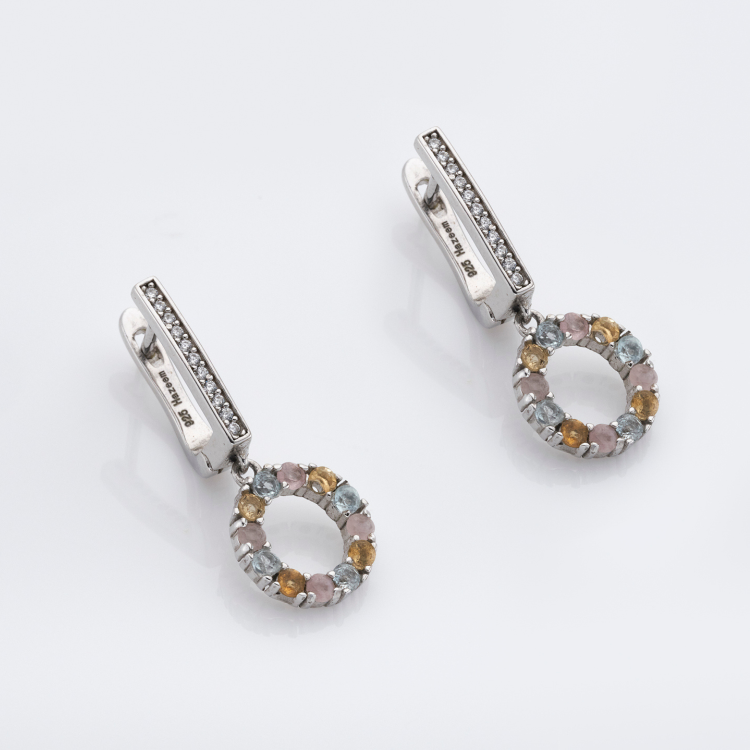 925 sterling silver multi gemstone drop earrings