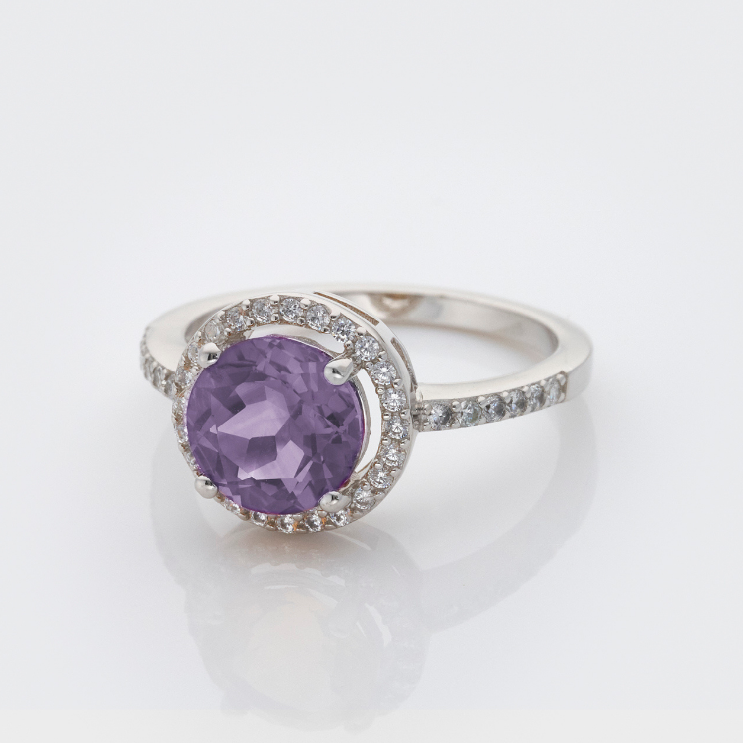 925 sterling silver round amethyst ring