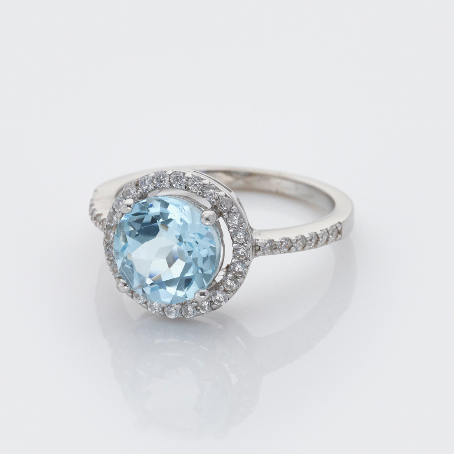 925 sterling silver round blue topaz ring