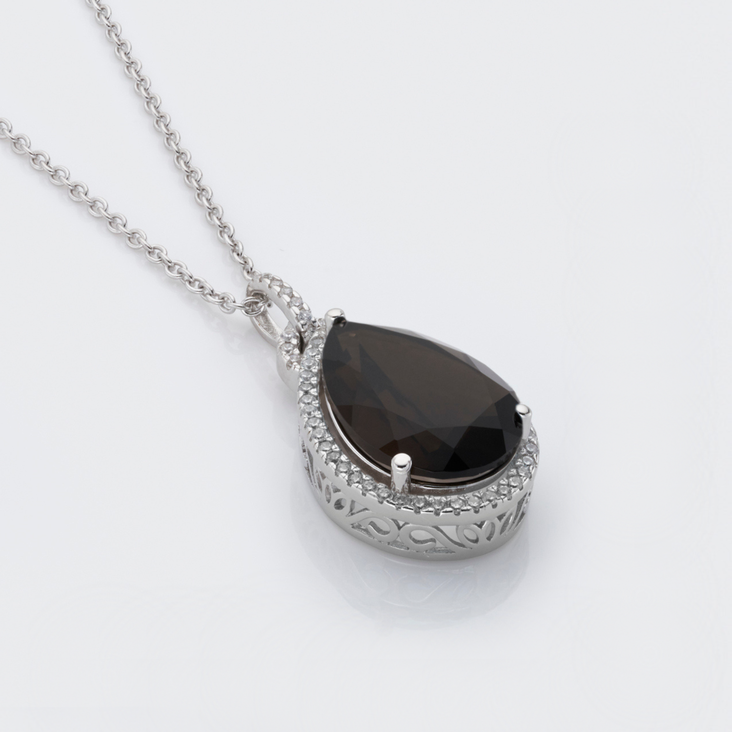 925 sterling silver pear drop smoky quartz necklace