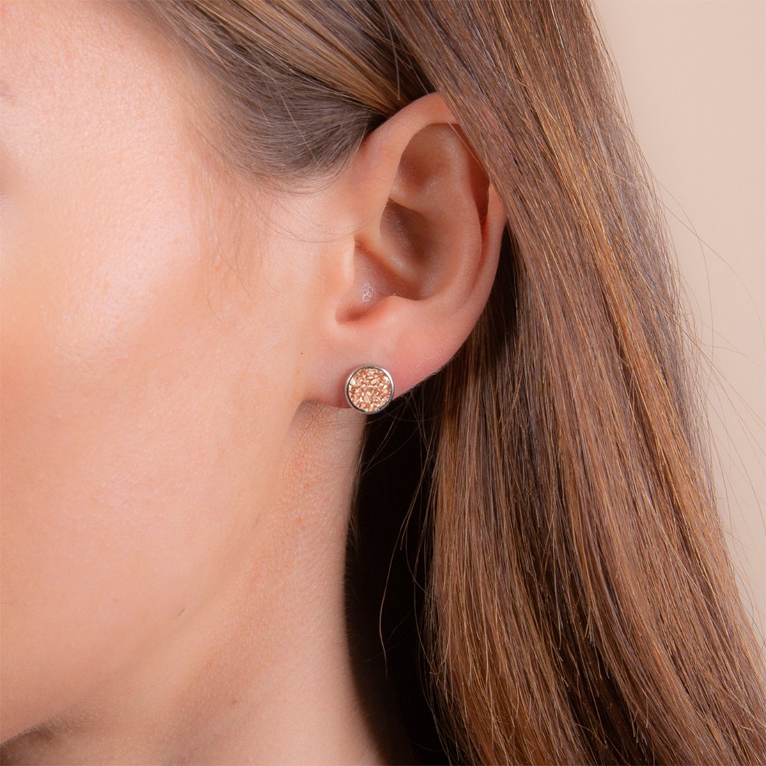 rhodium plated sterling silver Rose Druzy stud earrings