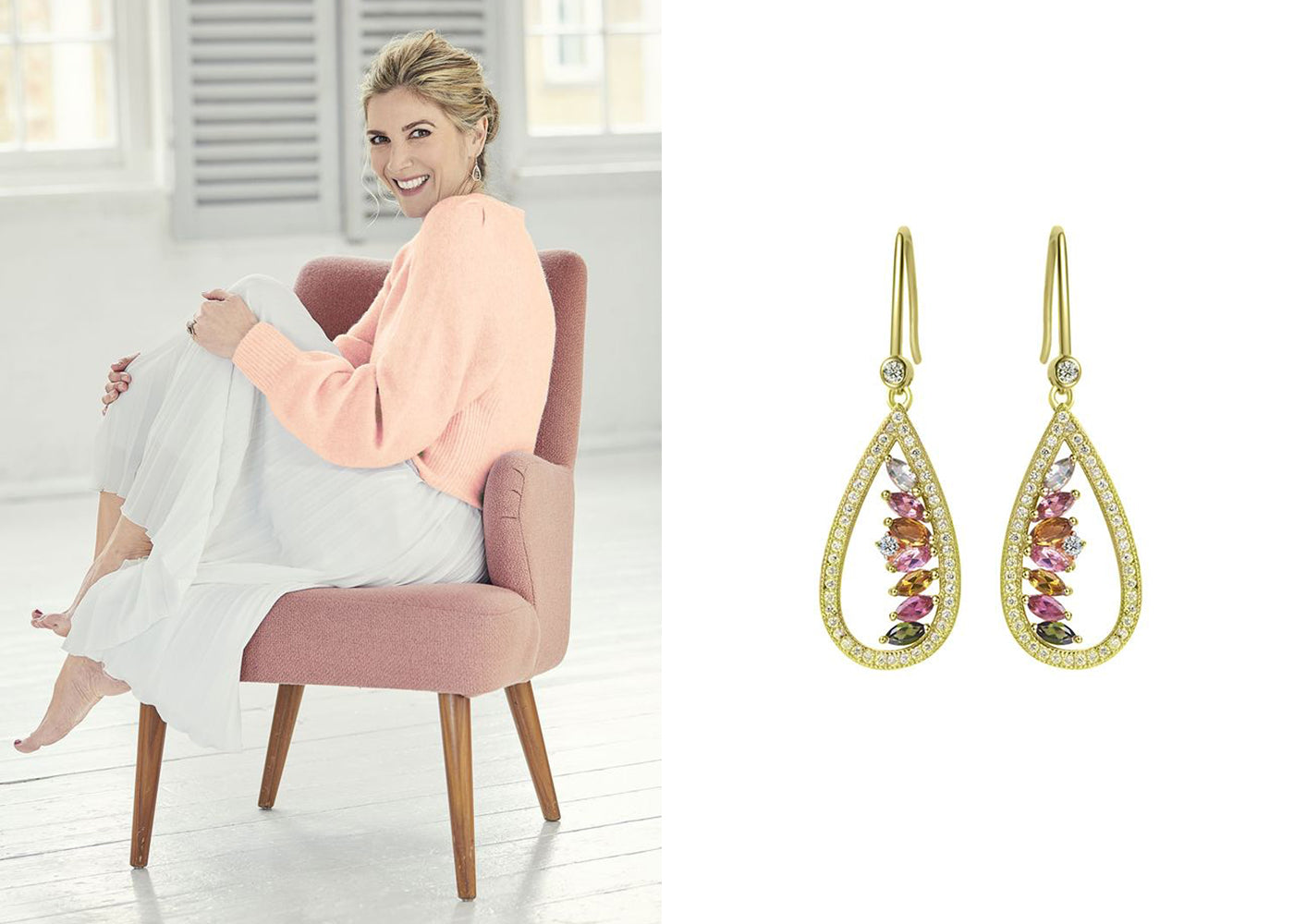 Lisa Faulkner wears Tourmaline Gold Empress Earrings