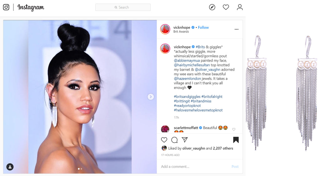 Vick Hope wears Blossom Hanging Earrings at Brit Awards