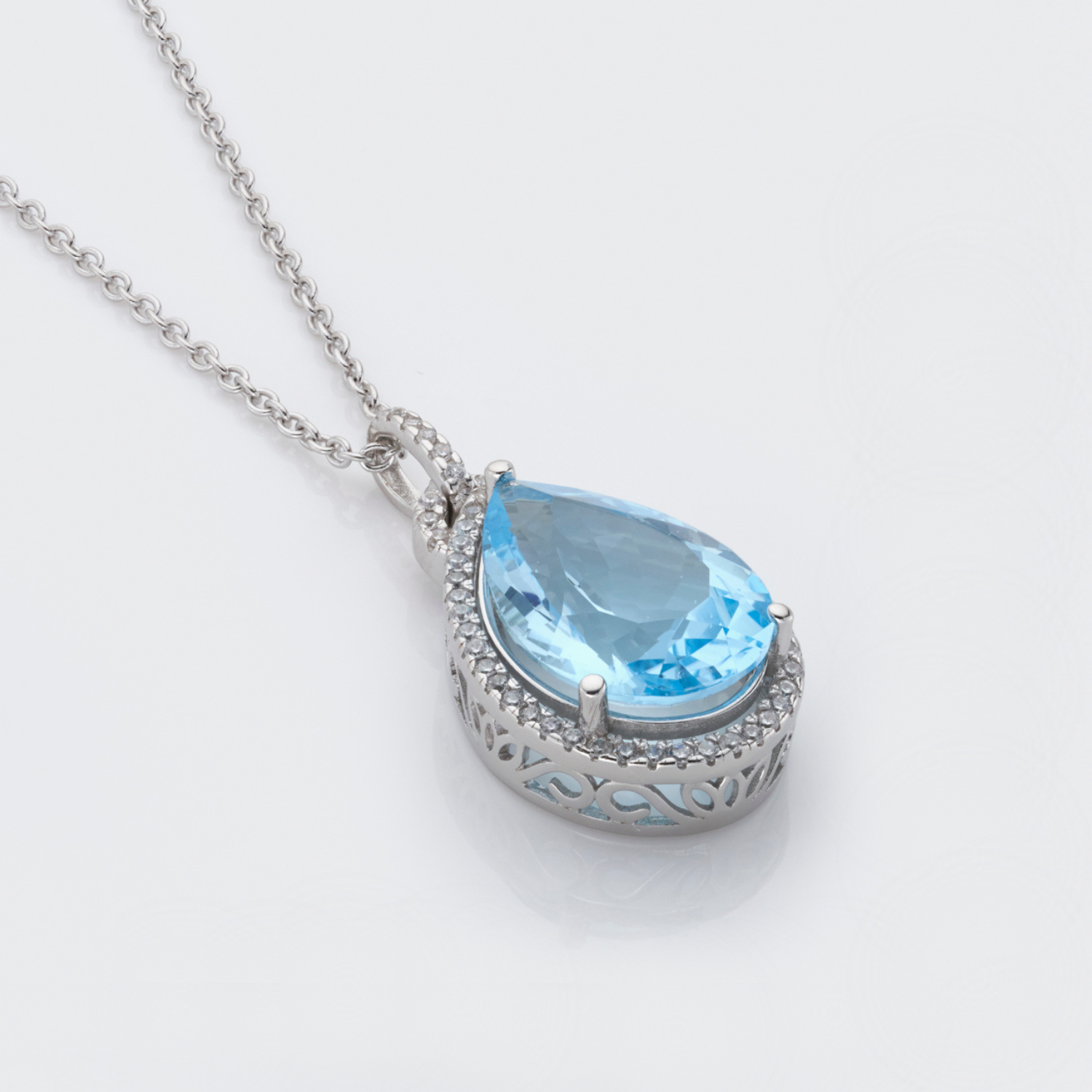 Pear Drop Blue Topaz Necklace